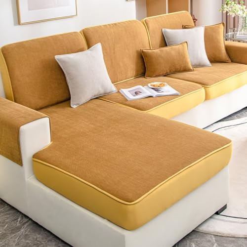 XYMJT Fischgräten-Chenille-Sofabezug for 1/2/3-Sitzer, rutschfeste Sofa-Schonbezüge for Eck-L-Form, Couch-Bezug, Gesteppte Eck-Schonbezüge for Wohnzimmer (Color : Orange, Size : 35 * 70cm Pillowcase) von XYMJT