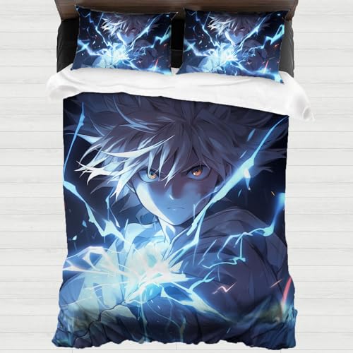 XYOK Anime Bettwäsche 135x200cm 3D-Drucken Killua Zoldyck Bettbezüge aus Atmungsaktivem Mikrofaser, Weiches Bettwäsche Sets,3teilig (Killua, Single 135x200) von XYOK
