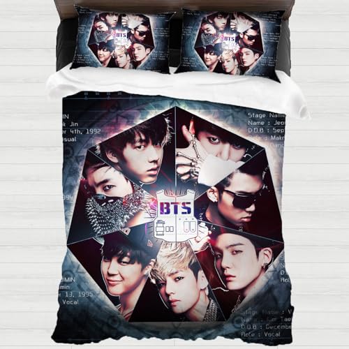 XYOK BTS Kinder Bettwäsche K-Pop Bettbezüge Mikrofaser Bettwäsche Sets Kissenbezug Schlafzimmer dekorative 3-teilig Mädchen Geschenke (Kpop, 135x200cm) von XYOK