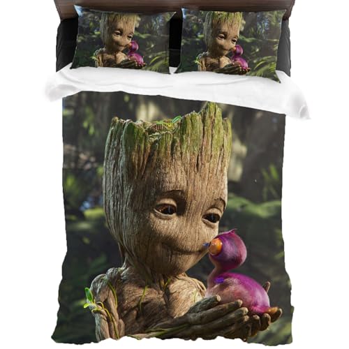 XYOK Baby Groot Bettwäsche-Sets,I Am Groot Bettbezug für Film-Fans,Steppdeckenbezug und 2 Kissenbezug,Kinder Bettwaren-Sets (Groot2, Single 135x200) von XYOK