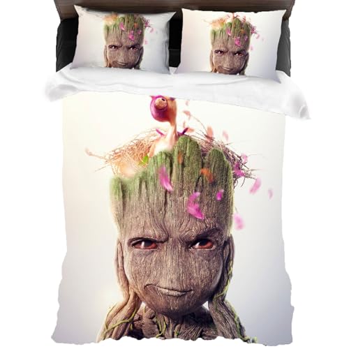 XYOK Baby Groot Bettwäsche-Sets,I Am Groot Bettbezug für Film-Fans,Steppdeckenbezug und 2 Kissenbezug,Kinder Bettwaren-Sets (Groot3, Single 135x200) von XYOK