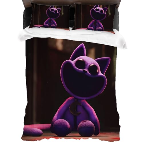 XYOK CatNap Bettwäsche Horrorspiel Bettbezug + 2 Kissenbezug,Huggy Kinder Mikrofaser Bettwäsche-Sets Mit Reißverschluss Steppdeckenbezug (CatNap, Single 135x200) von XYOK