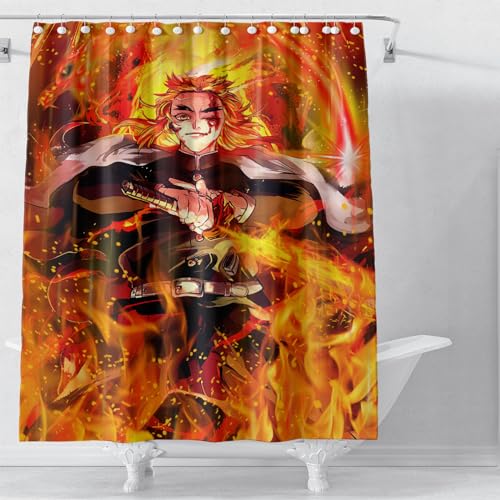 XYOK Demon Slayer Duschvorhang 180x200cm 3D Drucken Badvorhang Wasserdicht Vorhang für Dusche und Badewanne Kinder Jugendliche Junge und Mädchen (Rengoku Kyoujurou) von XYOK