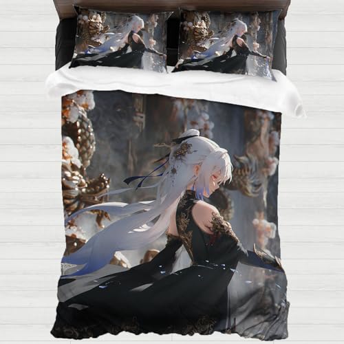 XYOK Honkai Star Rail Bettwäsche 135x200cm & Kissenbezug Bettbezüge aus 3D Druck Mikrofase 3teilig Kinder Spielfans Bettwäsche-Sets (jingliu, Single 135x200) von XYOK