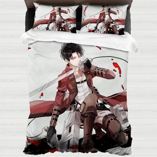XYOK Levi Ackerman Fanartikel Bettwäsche-Sets Animefans Kinder Bettbezug Schlafzimmer dekorative Bettwaren-Sets Junge und Mädchen Geschenke (Levi2, 135x200cm) von XYOK