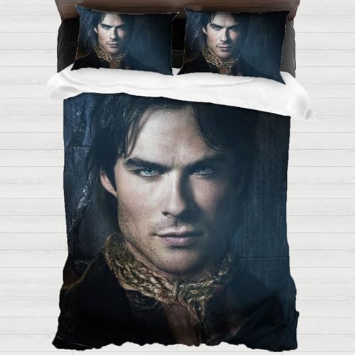 XYOK The Vampire Diaries Bettwäsche 135x200cm Kinder Bettbezug Kissenbezüge 3D Drucken Bettwäsche-Sets 3-teilig Mit Reißverschluss Bettwäsche Fanartikel (Damon) von XYOK