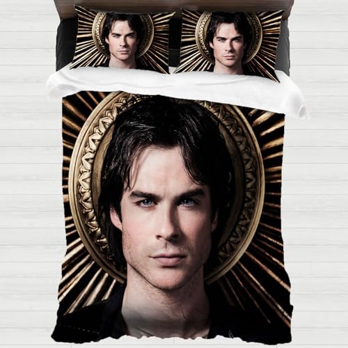 XYOK The Vampire Diaries Bettwäsche 135x200cm Kinder Bettbezug Kissenbezüge 3D Drucken Bettwäsche-Sets 3-teilig Mit Reißverschluss Bettwäsche Fanartikel (Damon Salvatore) von XYOK