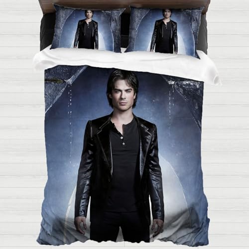 XYOK The Vampire Diaries Bettwäsche 135x200cm Kinder Bettbezug Kissenbezüge 3D Drucken Bettwäsche-Sets 3-teilig Mit Reißverschluss Bettwäsche Fanartikel (Damon1) von XYOK