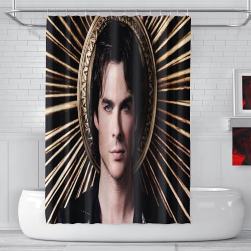 XYOK Vampire Diaries Duschvorhang Wasserdicht für Badezimmer Badewanne und Dusche Damon dekorieren Vorhang Badvorhang mit 12 Duschvorhangringen (Damon, 180x180cm) von XYOK