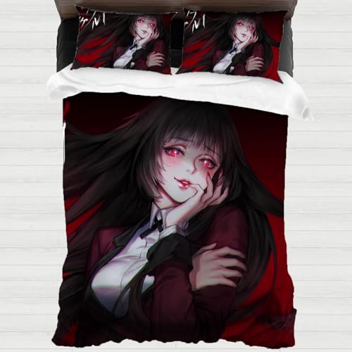 XYOK Yumeko Jabami Bettwäsche Anime-Fans Bettbezüge Kissenbezug Mikrofase Bettwäsche-Sets 3D Drucken Schlafzimmer dekorative 3teilig (Yumeko, Single 135x200) von XYOK
