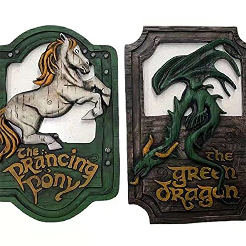 Herr der Ringe Das tanzende Pony und der grüne Drache Pub-Schilder-Set, handgefertigtes Bar-Schild, Pub-Heimbüro, dekoratives Schild, 27,9 x 17,8 cm, handgefertigtes Bar-Schild von XYQ