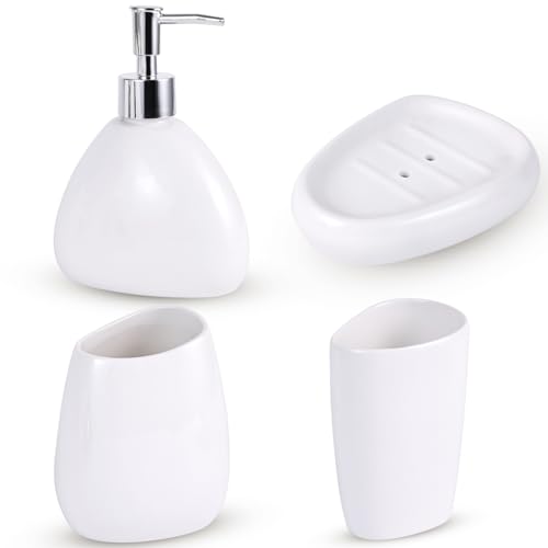 XYQXYQ Elegantes 4-teiliges galvanisiertes Keramik-Badezimmer-Set, ausgestattet mit Lotionspender, Mundspülbecher, Seifenschale, Zahnbürstenhalter, modernes Badezimmer-Dekorationsset (weiß) von XYQXYQ