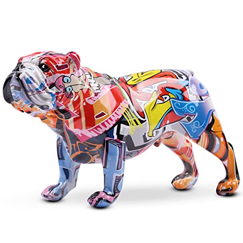 XYQXYQ Farbige Graffiti-Bulldogge-Skulptur, Graffiti-Kunst, stehende britische Bulldogge, französische Bulldogge, Statue Dekoration, Farbe Hund Mode Harztechnologie Dekoration Hund (C) von XYQXYQ