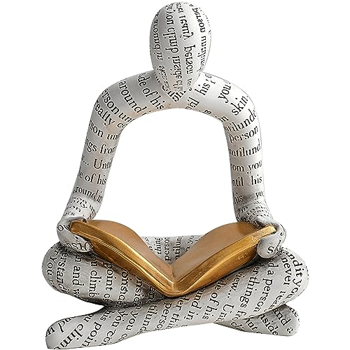 XYQXYQ Moderne Lesefigur Statue, Wohnkultur Denker Statue, abstrakte Kunst Ornament, Leseskulptur Dekor für Bücherwürmer in Familie, Büro, Wohnzimmer, ideal für Regale, Schreibtische oder Tische (Weiß von XYQXYQ