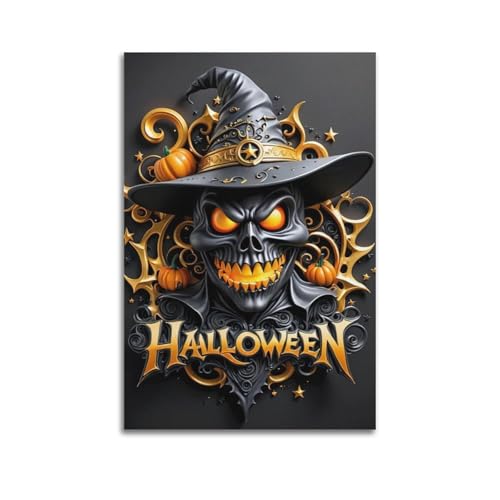 XYSXYCP Leinwand-Kunstbild, Halloween-Poster, kunstvoller Hexenschädel und Kürbisse, moderne Dekoration für Wohnzimmer, Schlafzimmer, 40 x 60 cm XYSXYCP Leinwand-Kunstbild, Halloween-Poster, kunstvoller Hexenschädel und Kürbisse, moderne Dekoration für Wohnzimmer, Schlafzimmer, 40 x 60 cm von XYSXYCP