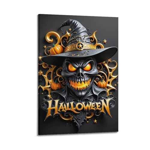 XYSXYCP Leinwand-Kunstbild, Halloween-Poster, kunstvoller Hexenschädel und Kürbisse, moderne Dekoration für Wohnzimmer, Schlafzimmer, 40 x 60 cm XYSXYCP Leinwand-Kunstbild, Halloween-Poster, kunstvoller Hexenschädel und Kürbisse, moderne Dekoration für Wohnzimmer, Schlafzimmer, 40 x 60 cm von XYSXYCP