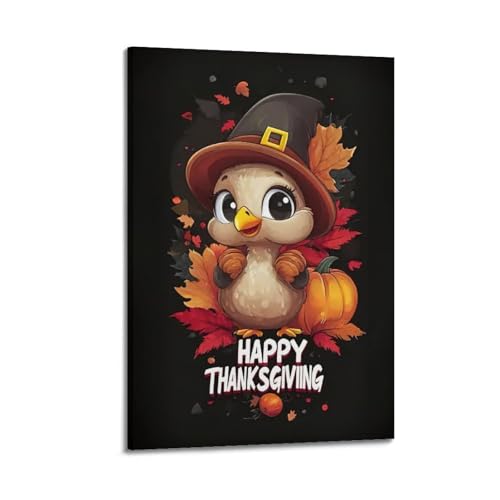 XYSXYCP Leinwand-Kunstbild, Thanksgiving-Poster, niedlicher Vogel, Kürbis, modernes Wohnzimmer, Schlafzimmer, Dekoration, 30 x 45 cm von XYSXYCP