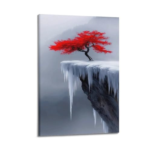 XYSXYCP Leinwand-Wandkunst, Kunstposter, roter Baum auf Klippe, moderne Wohnzimmer-Schlafzimmer-Dekoration, 20 x 30 cm von XYSXYCP