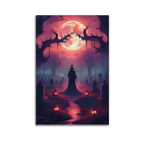 XYSXYCP Leinwandbild, Halloween-Poster, geheimnisvolle Hexe, Friedhof, Kürbisse, moderne Wohnzimmer-Schlafzimmer, Dekoration, 30 x 45 cm XYSXYCP Leinwandbild, Halloween-Poster, geheimnisvolle Hexe, Friedhof, Kürbisse, moderne Wohnzimmer-Schlafzimmer, Dekoration, 30 x 45 cm von XYSXYCP