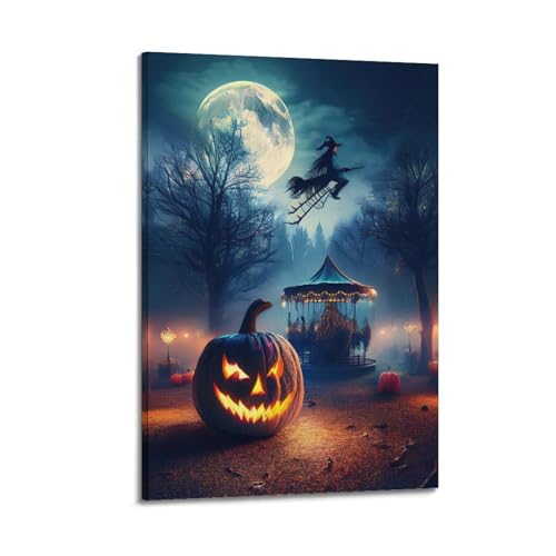 XYSXYCP Leinwandbild, Halloween-Poster, geheimnisvoller Kürbis, Hexe, Karussell, moderne Wohnzimmer-Schlafzimmer, Dekoration, 50 x 75 cm XYSXYCP Leinwandbild, Halloween-Poster, geheimnisvoller Kürbis, Hexe, Karussell, moderne Wohnzimmer-Schlafzimmer, Dekoration, 50 x 75 cm von XYSXYCP