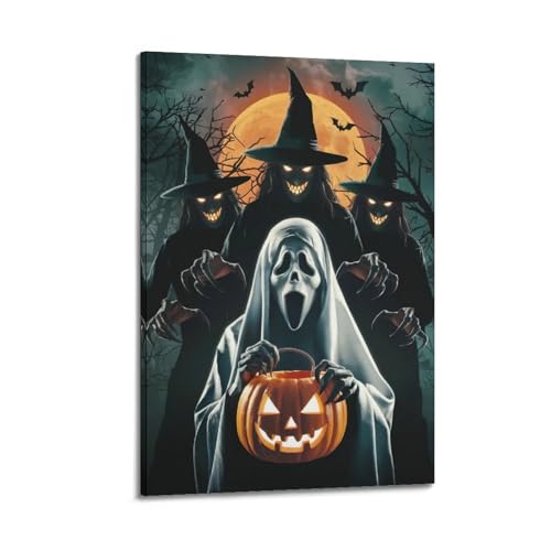 XYSXYCP Leinwandbild, Halloween-Poster, gruselige Hexe, Geist, Kürbis, moderne Wohnzimmer-Dekoration, 50 x 75 cm XYSXYCP Leinwandbild, Halloween-Poster, gruselige Hexe, Geist, Kürbis, moderne Wohnzimmer-Dekoration, 50 x 75 cm von XYSXYCP