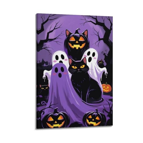 XYSXYCP Leinwandbild, Halloween-Poster, niedliche Katze, Geist, Kürbisse, moderne Wohnzimmer-Schlafzimmer, Dekoration, 40 x 60 cm XYSXYCP Leinwandbild, Halloween-Poster, niedliche Katze, Geist, Kürbisse, moderne Wohnzimmer-Schlafzimmer, Dekoration, 40 x 60 cm von XYSXYCP