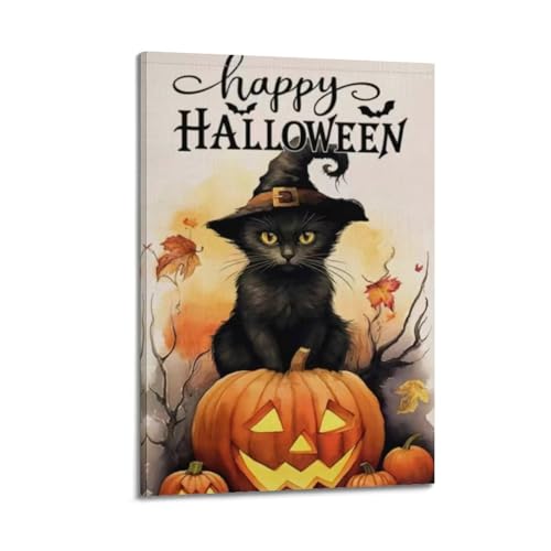XYSXYCP Leinwandbild, Halloween-Poster, niedliche schwarze Katze, Kürbis, modernes Wohnzimmer, Schlafzimmer, Dekoration, 20 x 30 cm XYSXYCP Leinwandbild, Halloween-Poster, niedliche schwarze Katze, Kürbis, modernes Wohnzimmer, Schlafzimmer, Dekoration, 20 x 30 cm von XYSXYCP