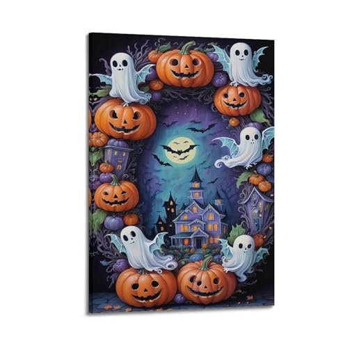 XYSXYCP Leinwandbild, Halloween-Poster, niedlicher Kürbis-Geist, Spukhaus, modernes Wohnzimmer, Schlafzimmer, Dekoration, 20 x 30 cm XYSXYCP Leinwandbild, Halloween-Poster, niedlicher Kürbis-Geist, Spukhaus, modernes Wohnzimmer, Schlafzimmer, Dekoration, 20 x 30 cm von XYSXYCP