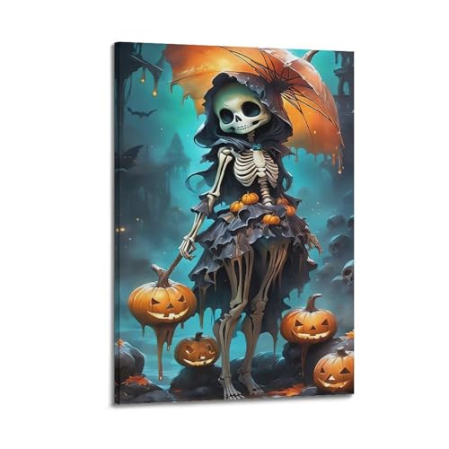 XYSXYCP Leinwandbild, Halloween-Poster, schrecklicher Totenkopf, Hexe, Kürbisse, moderne Dekoration für Wohnzimmer, Schlafzimmer, 40 x 60 cm XYSXYCP Leinwandbild, Halloween-Poster, schrecklicher Totenkopf, Hexe, Kürbisse, moderne Dekoration für Wohnzimmer, Schlafzimmer, 40 x 60 cm von XYSXYCP