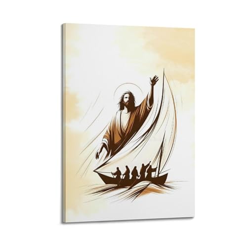 XYSXYCP Leinwandbild, christliches Poster, Führung Jesusboot, modernes Wohnzimmer-Schlafzimmer, 20 x 30 cm von XYSXYCP