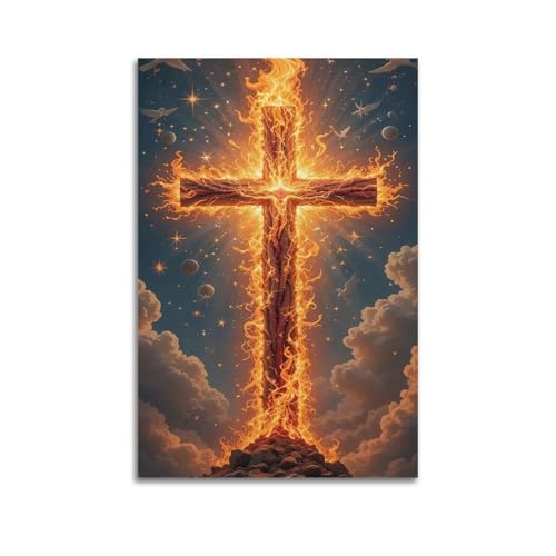 XYSXYCP Leinwandbild, christliches Poster, brennendes Kreuz, modernes Wohnzimmer, Schlafzimmer, Dekoration, 30 x 45 cm von XYSXYCP