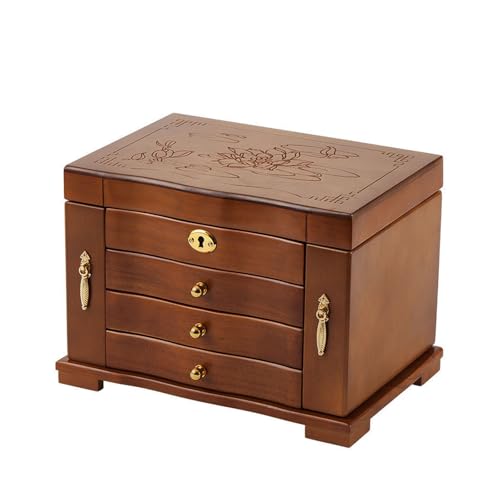 4 Schicht Schmuckkoffer Mit Ausziehbare Schublade, Vintage Schnitzerei Schmuckkasten,Rustikale Schmuck Aufbewahrungbox mit Spiegel Für Verschiedene Schmuck von XYUERU