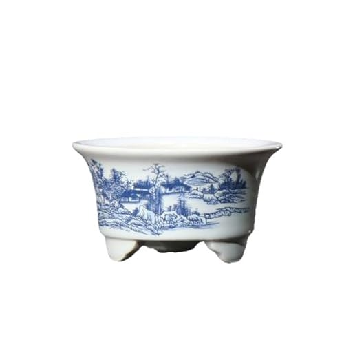 Blau-weißer Blumentopf aus Porzellan, chinesischer Blumentopf for kleine Pflanzen, Bonsai-Behälter mit Blumendruck als Tafelaufsatz for den Innenbereich, Schreibtisch(Blue) von XYUERU