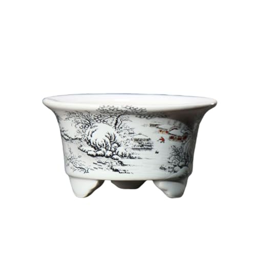 Blau-weißer Blumentopf aus Porzellan, chinesischer Blumentopf for kleine Pflanzen, Bonsai-Behälter mit Blumendruck als Tafelaufsatz for den Innenbereich, Schreibtisch(White) von XYUERU