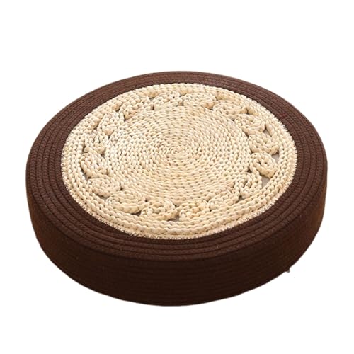 Bodenkissen im japanischen Stil, Rundes handgeflochten Flachsitzkissen,Japanischer Tatami Sitzkissen Outdoor Hocker Sitzfläche Für Wohnbereich Garten(Brown,40x6cm) von XYUERU