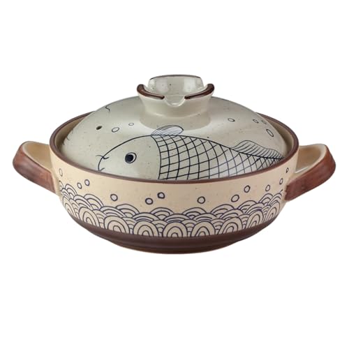 Donabe Keramik Schmortopf Cocotte,Japanischer Tontopf Hot Pot, Langsam Stieltopf,Hitze Resistent Nahrhafte Stielkasserolle Suppentopf(1.5L) von XYUERU
