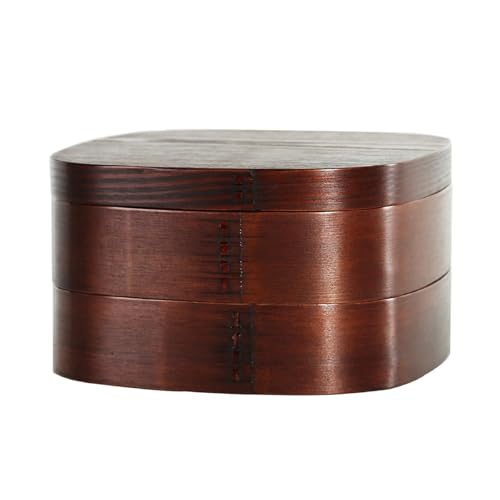 Doppelschichtige Lunchbox Aus Holz,Japanischen Stil Lunchbox, Traditionelle Lunch Container,Wiederverwendbare Obst Sushi Bowl für die Lagerung von Sushi, Gemüse Reis(Brown) von XYUERU
