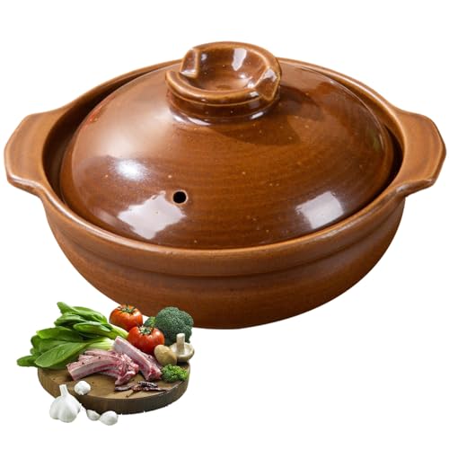 Japanische Keramik Kasserolle Ton Topf mit Deckel,Hochtemperaturbeständiger Kochtopf,Suppentopf Clay Kasserolle für Home Cooking, Eintopf(1.3L) von XYUERU