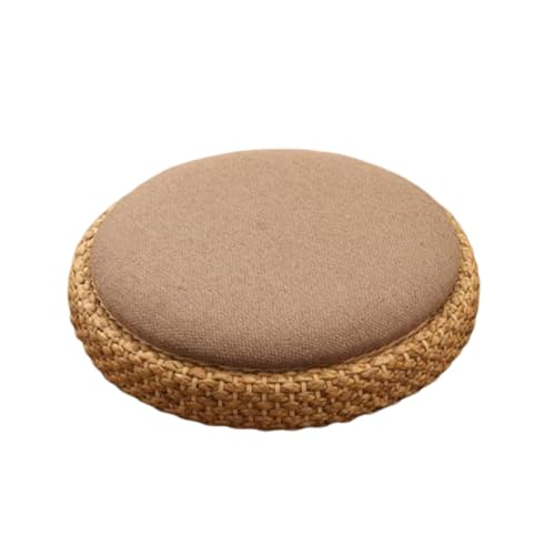 Japanisches Sitzkissen Tatami Bodenkissen Sitzkissen,Rundes Kissen Handgemachte Gewebt Heimdekorativer Sitz Bodenkissen,für Wohnzimmer Office Tea House Restaurant Apartment Balkon(Brown) von XYUERU
