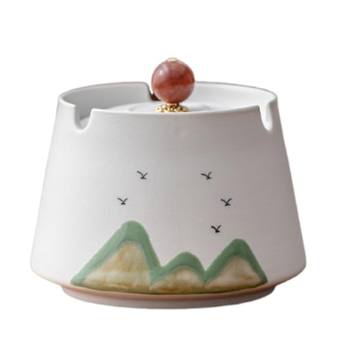 Keramik-Aschenbecher mit Deckel, winddichter Aschenbecher im Retro-Stil, tragbare dekorative Ornamente for Zuhause, Büro, Garten, Büro, Terrasse(White) von XYUERU