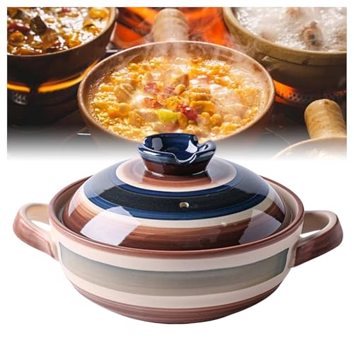 Keramik-Auflauf, Japanischer Tontopf Hot Pot mit Deckel und Griff, Donabe-Stein-Reistopf mit Deckel, Küche Kochtopf FüR Gebratenen HüHnerreis(1.5L) von XYUERU