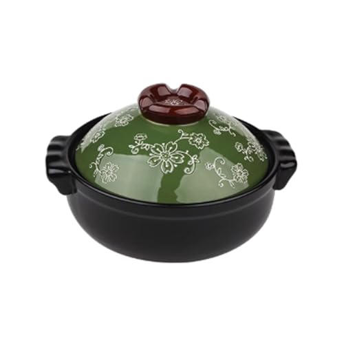 Keramik Auflauf Suppentopf, japanischer Reiskocher mit Deckel, hitzebeständig Hot Pot, langsamer Eintopf runder Kasserolle, Suppentopf für Brei und Suppen Eintopfsuppe(Green) von XYUERU