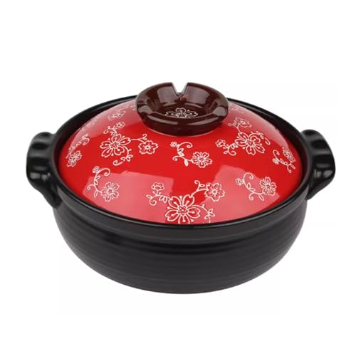 Keramik Auflauf Suppentopf, japanischer Reiskocher mit Deckel, hitzebeständig Hot Pot, langsamer Eintopf runder Kasserolle, Suppentopf für Brei und Suppen Eintopfsuppe(Red) von XYUERU