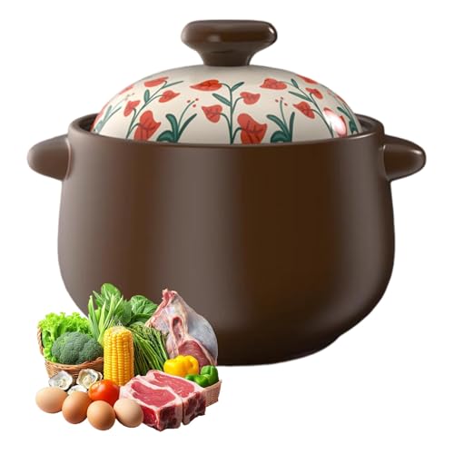 Keramik-Auflauftopf, hitzebeständiger Topf mit offener Flamme, Tontopf aus Steingut, Kochauflaufofen for Eintöpfe, Suppen und Hausmannskost(5800ml) von XYUERU