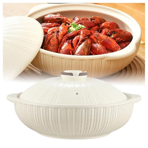 Keramik-Kochtopf, Japanischer Donabe-Keramik-Eintopf,Hitzebeständiges Rundes Steingut,Langsamer Eintopf,Stielkasserolle,Schmortopf(White) von XYUERU