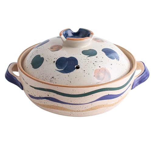 Keramik-auflauftopf Tontopf,Suppentopf Deckel Ton Kochen,Hitzebeständiges Rundes Schmortopf Zum Kochen in Der Küche(1.5L) von XYUERU