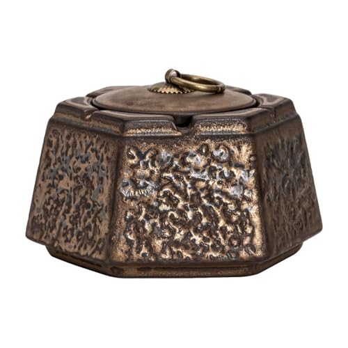 Kreativer Retro-Aschenbecher aus Keramik, multifunktionaler Aschenbecher im europäischen Stil mit großer Öffnung, Deckel und Rauchlöschschlitz, for das Home Office im Innen- und Außenbereich von XYUERU