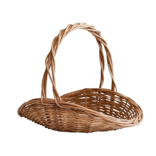 Picknickkorb aus Weidengeflecht Im Landhaus stil,Rattan Aufbewahrungskorb Geflochten mit Henkel, Handgefertigtes Einkaufskorb für Picknicks Partys Camping(28x24x23cm) von XYUERU
