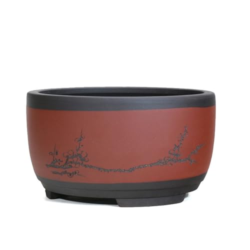 Runder Blumentopf, Chinesischer Keramik-Übertopf Mit Drainageloch Bonsai für Innenbereich Dekorativer Pflanze Topfpflanze Pflanzenbehälter Für Zuhause Balkon Gartendekoration(Red,21x17cm) von XYUERU