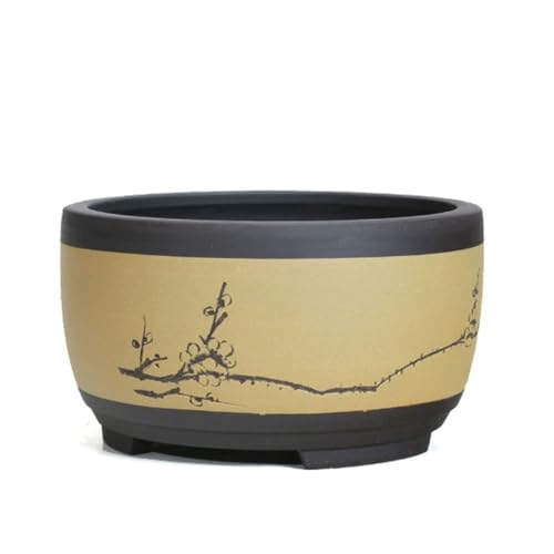 Runder Blumentopf, Chinesischer Keramik-Übertopf Mit Drainageloch Bonsai für Innenbereich Dekorativer Pflanze Topfpflanze Pflanzenbehälter Für Zuhause Balkon Gartendekoration(Yellow,21x17cm) von XYUERU